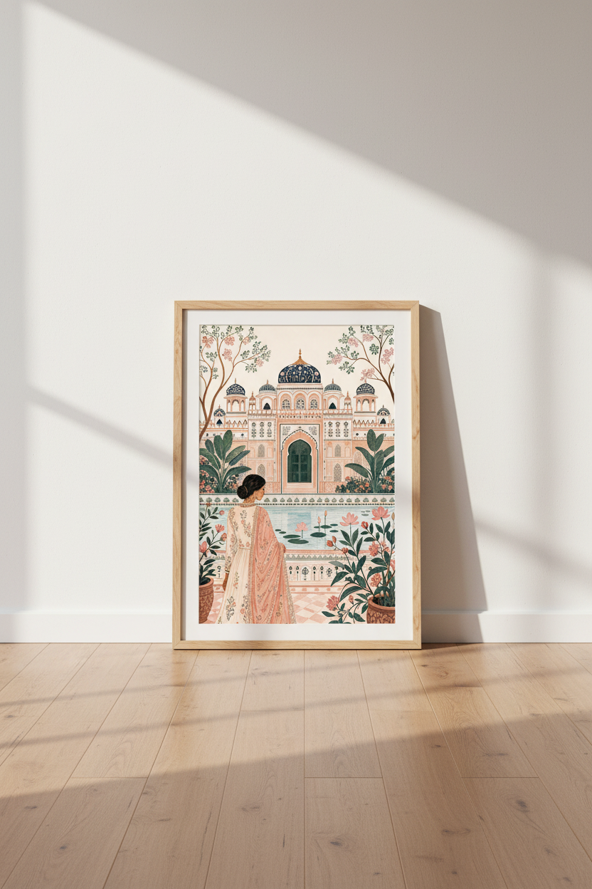Indian Palace Garden Art | Mughal Style Floral Decor, South Asian Poster