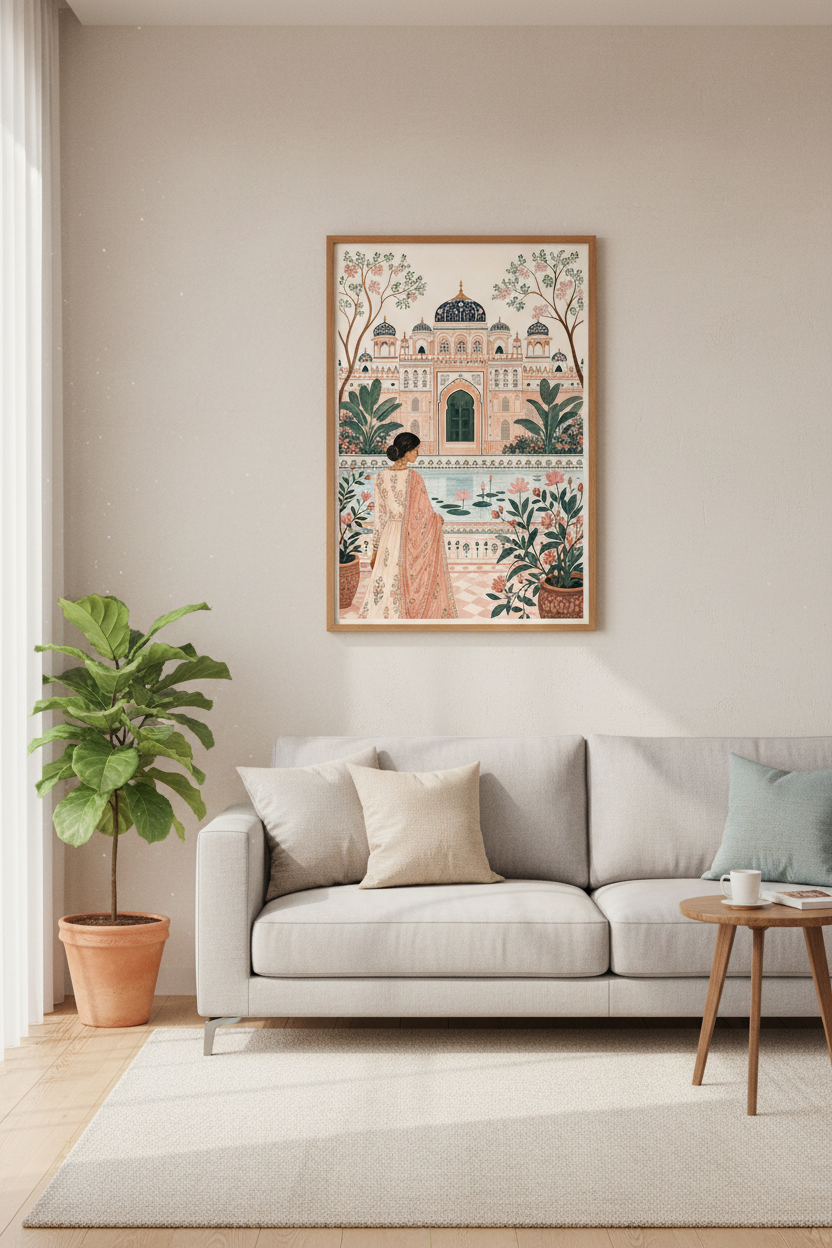 Indian Palace Garden Art | Mughal Style Floral Decor, South Asian Poster