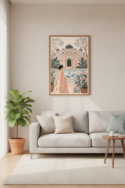 Indian Palace Garden Art | Mughal Style Floral Decor, South Asian Poster