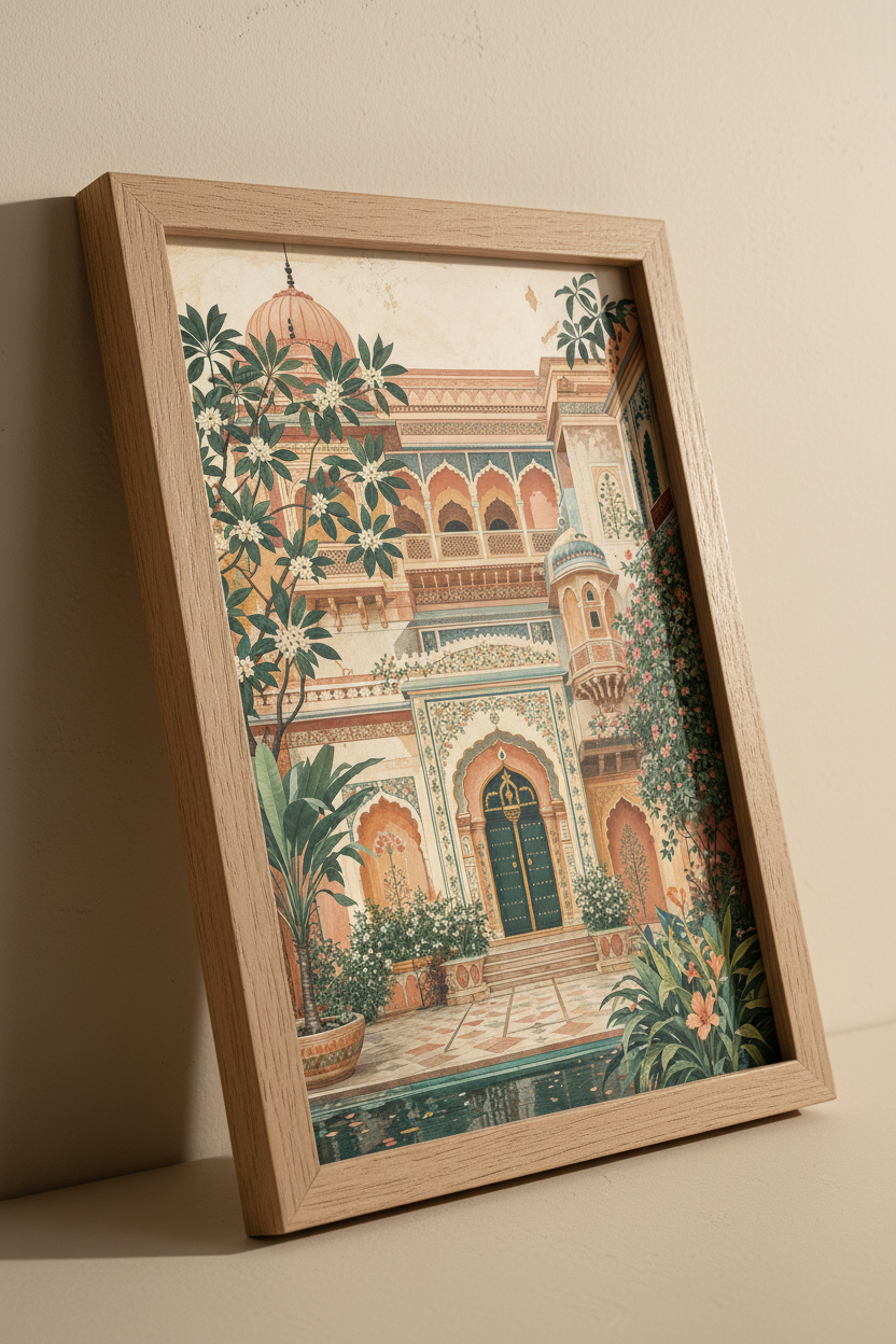Indian Palace Garden Art | Mughal Architecture Poster, Terracotta Boho Wall Decor