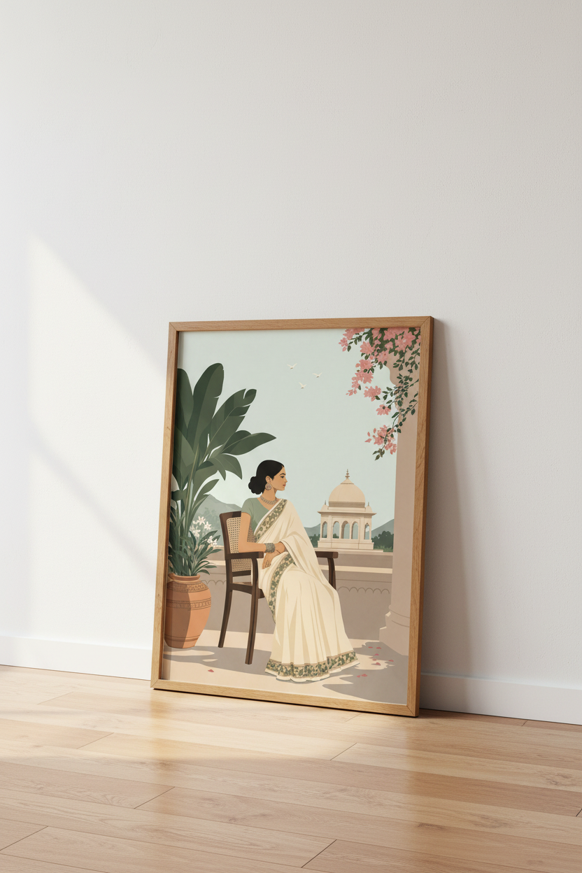 Indian Woman Saree Wall Art | Minimalist Desi Decor | South Asian Poster