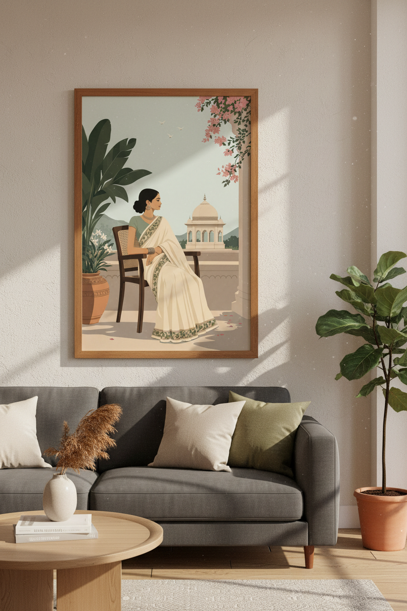 Indian Woman Saree Wall Art | Minimalist Desi Decor | South Asian Poster