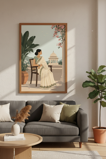 Indian Woman Saree Wall Art | Minimalist Desi Decor | South Asian Poster