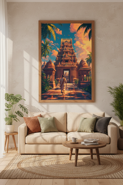 Ancient Hindu Temple Wall Art | Indian Architecture Poster, Spiritual Decor