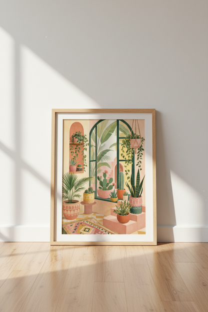 Boho Botanical Cactus Garden Print | Desert Oasis Decor, Earthy Terracotta Poster