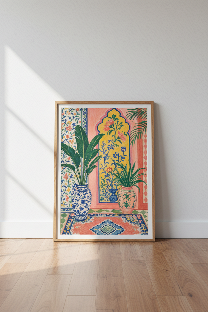 Indian Maximalist Floral Wall Art | Vibrant Boho Poster, Eclectic Home Decor