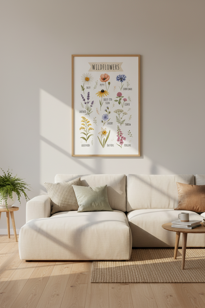 Wildflower Botanical Wall Art | Watercolor Floral Poster, Cottagecore Decor
