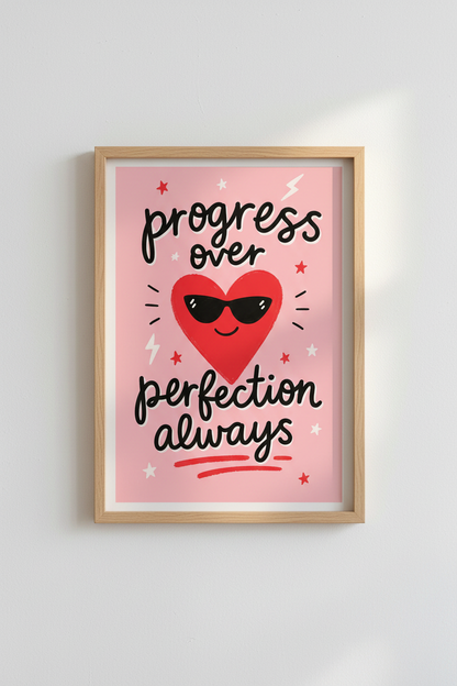 Pink Preppy Wall Art Print | Motivational Heart Poster | Aesthetic Dorm &amp; Office Decor