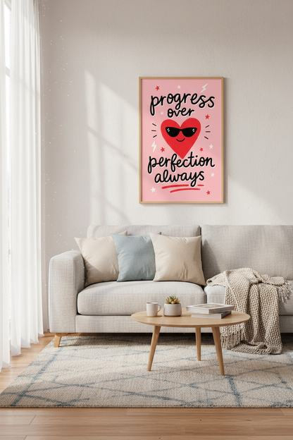 Pink Preppy Wall Art Print | Motivational Heart Poster | Aesthetic Dorm &amp; Office Decor