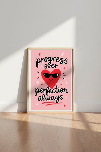 Pink Preppy Wall Art Print | Motivational Heart Poster | Aesthetic Dorm &amp; Office Decor