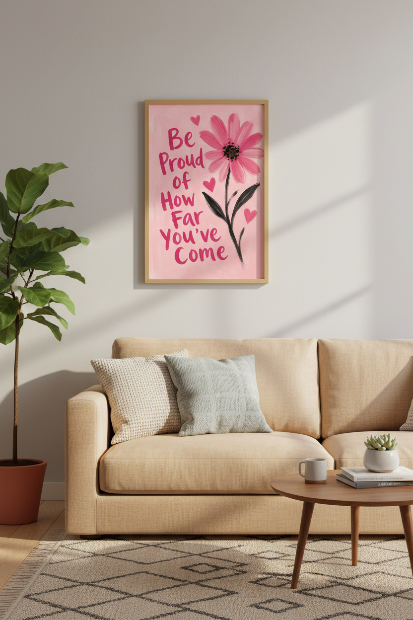 Pink Floral Art Print | Motivational Quote Poster, Preppy Dorm &amp; Office Decor
