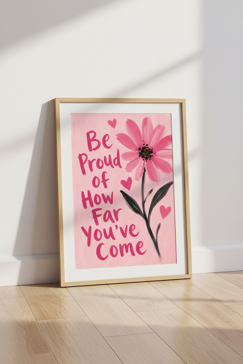 Pink Floral Art Print | Motivational Quote Poster, Preppy Dorm &amp; Office Decor