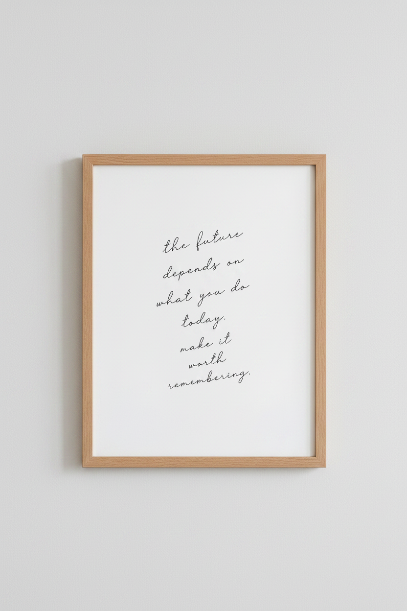 Future Depends On Today Quote | Minimalist Script Wall Art, Home Office Decor