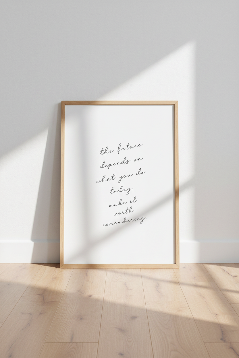 Future Depends On Today Quote | Minimalist Script Wall Art, Home Office Decor