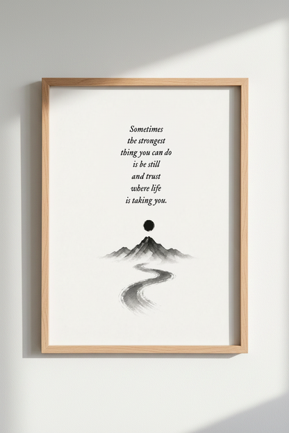Zen Mountain Quote Art | Minimalist Black &amp; White Print, Office Meditation Decor