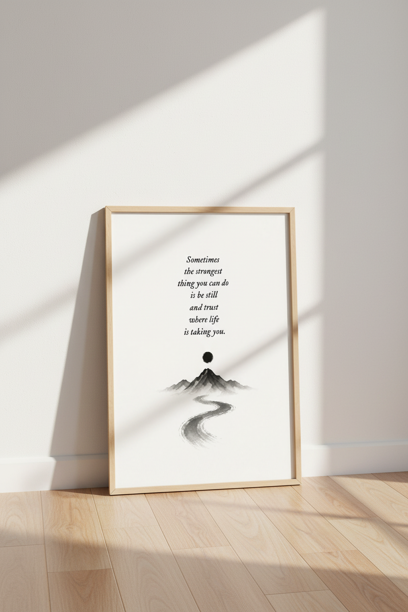 Zen Mountain Quote Art | Minimalist Black &amp; White Print, Office Meditation Decor