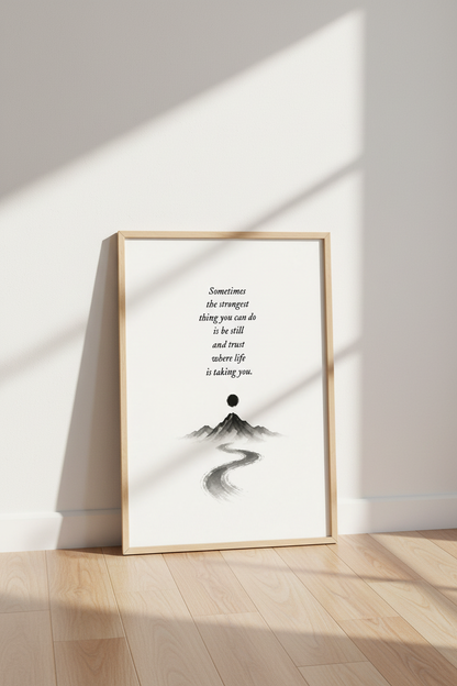Zen Mountain Quote Art | Minimalist Black &amp; White Print, Office Meditation Decor
