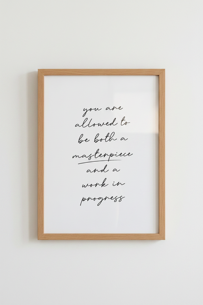 Masterpiece Work in Progress Art Print | Aesthetic Office Decor | Minimalist Quote Poster