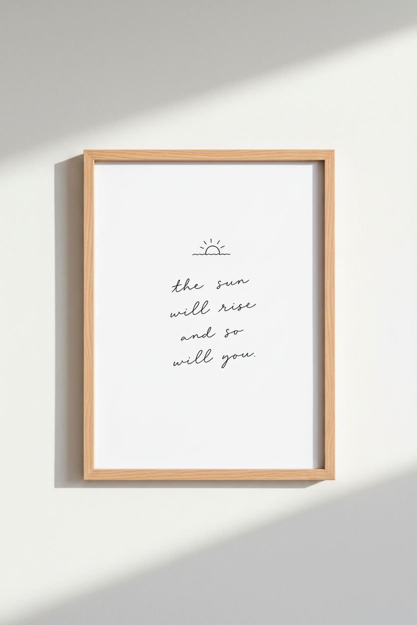 Minimalist Sun Quote Wall Art | Modern Script Quote Poster, Bedroom Decor