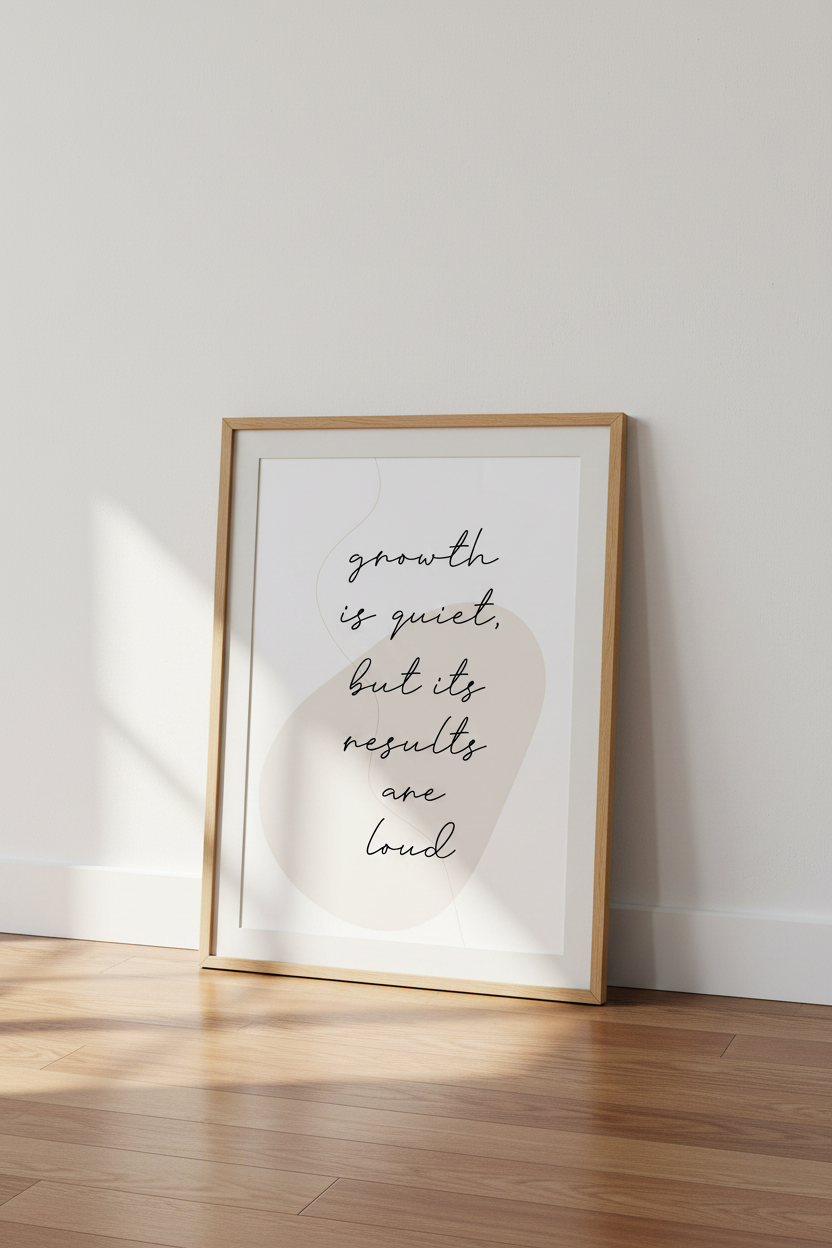 Growth Is Quiet Quote Wall Art | Minimalist Typography Poster | Office Decor