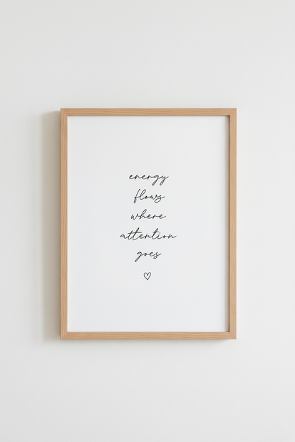Energy Flows Quote Wall Art | Minimalist Script, Home Office &amp; Yoga Decor Poster