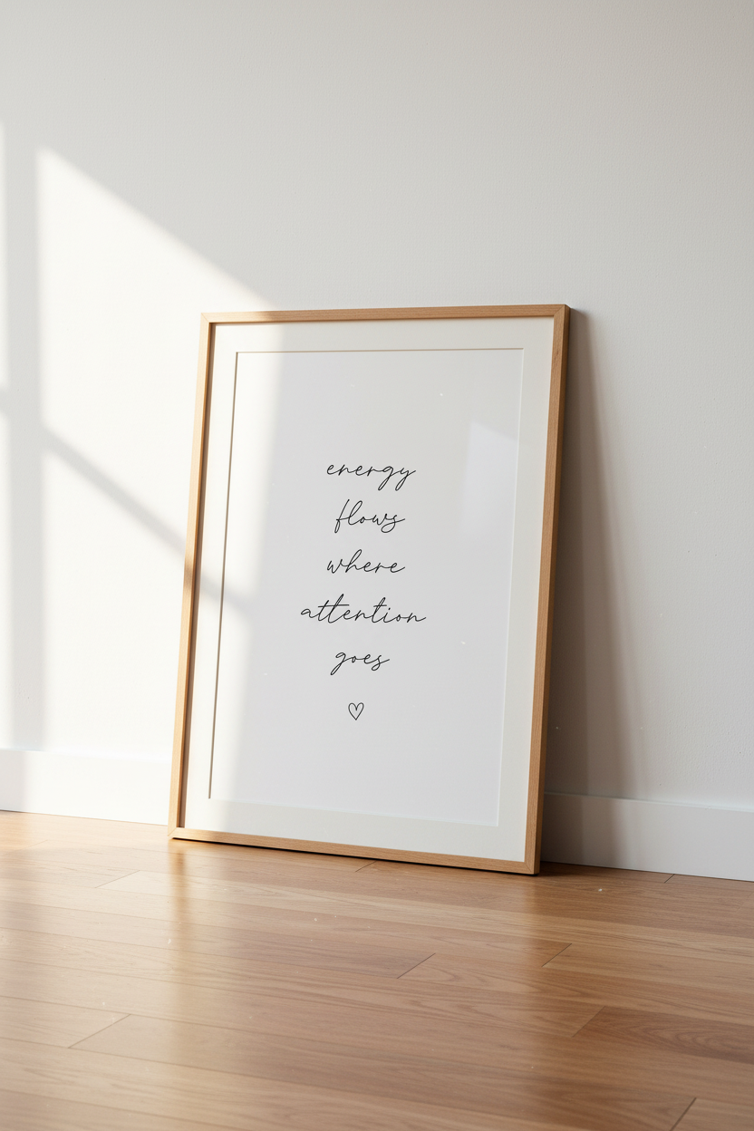 Energy Flows Quote Wall Art | Minimalist Script, Home Office &amp; Yoga Decor Poster