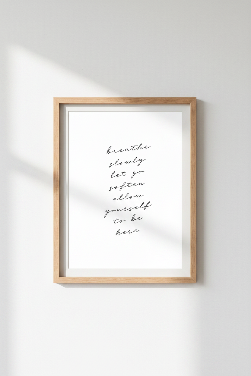 Breathe Slowly Quote Art | Minimalist Script, Meditation Room Decor | Zen Modern Poster