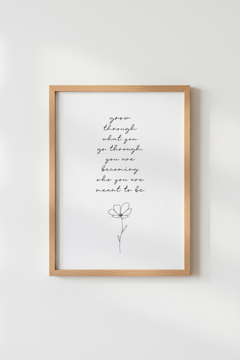 Grow Through Quote Wall Art | Minimalist Floral Decor | Inspirational Poster
