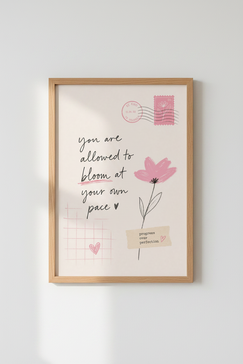 Affirmation Wall Art Print | Pink Floral Self Love Decor | Aesthetic Hope Poster