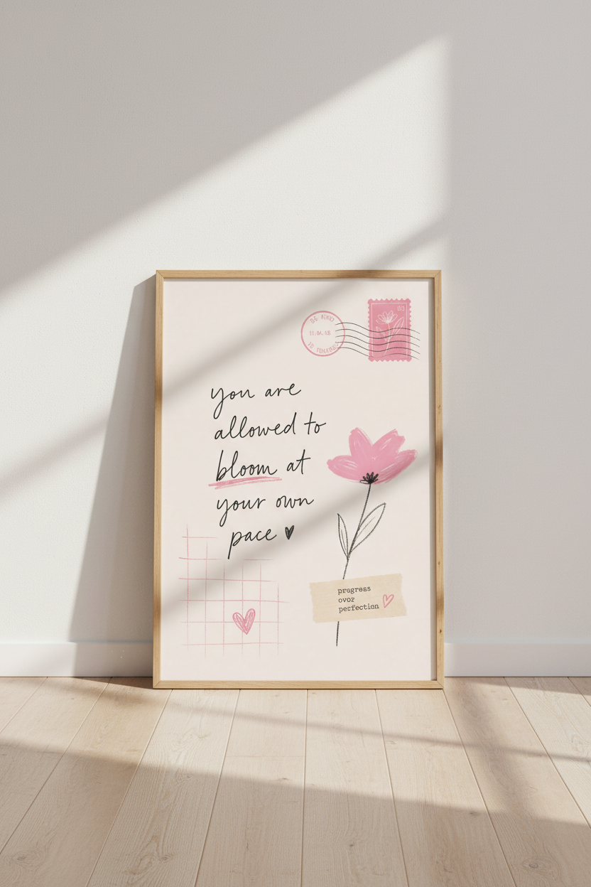 Affirmation Wall Art Print | Pink Floral Self Love Decor | Aesthetic Hope Poster