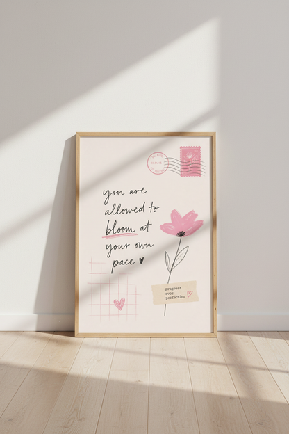 Affirmation Wall Art Print | Pink Floral Self Love Decor | Aesthetic Hope Poster
