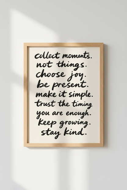 Motivational print | Hand-lettered quotes, neutral tones | Living room decor