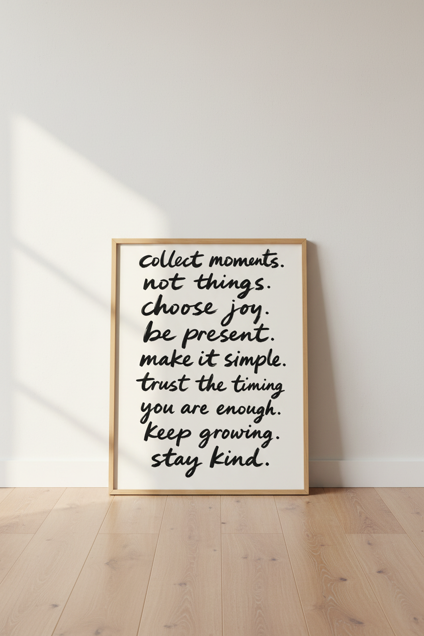Motivational print | Hand-lettered quotes, neutral tones | Living room decor