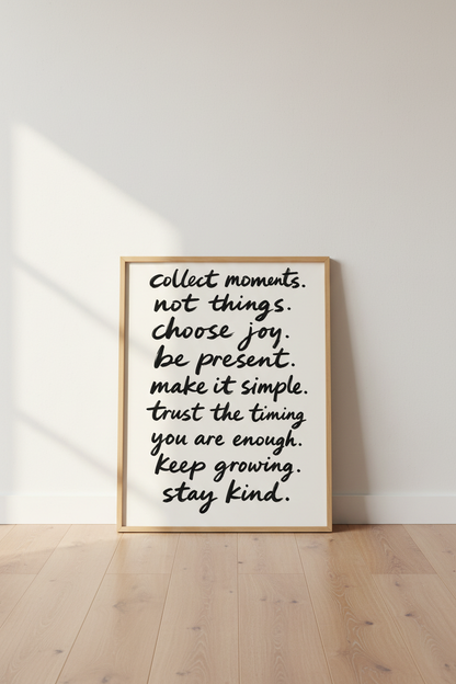 Motivational print | Hand-lettered quotes, neutral tones | Living room decor