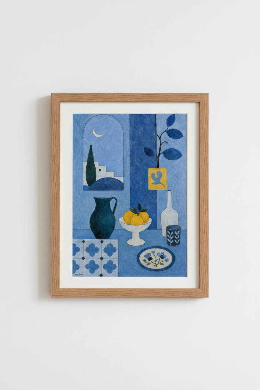 Abstract Blue Still Life Wall Art Print | Living Room Decor | Calming Poster