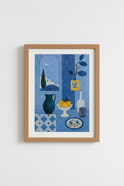 Abstract Blue Still Life Wall Art Print | Living Room Decor | Calming Poster