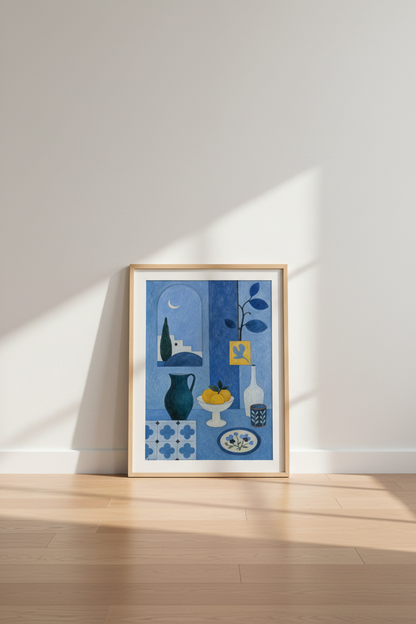 Abstract Blue Still Life Wall Art Print | Living Room Decor | Calming Poster