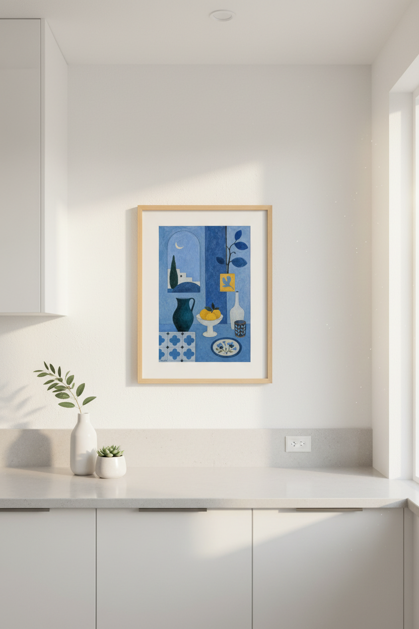 Abstract Blue Still Life Wall Art Print | Living Room Decor | Calming Poster