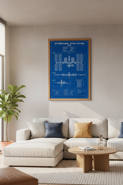 ISS Blueprint Wall Art | NASA Space Station Poster, Science Office Decor