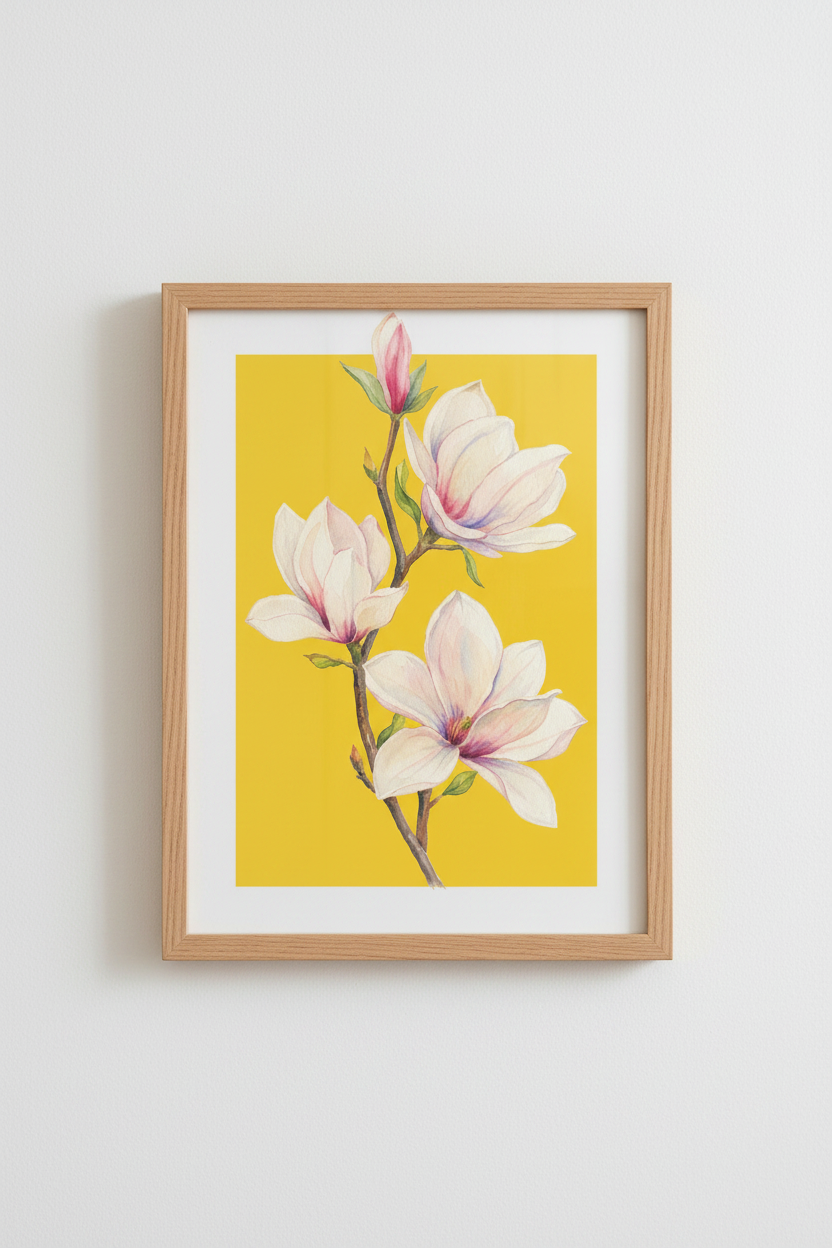 Magnolia wall art | Watercolor floral, Living Room Decor | Bright poster