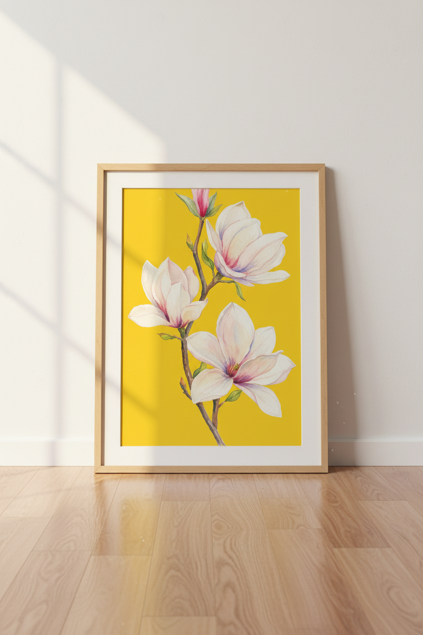 Magnolia wall art | Watercolor floral, Living Room Decor | Bright poster