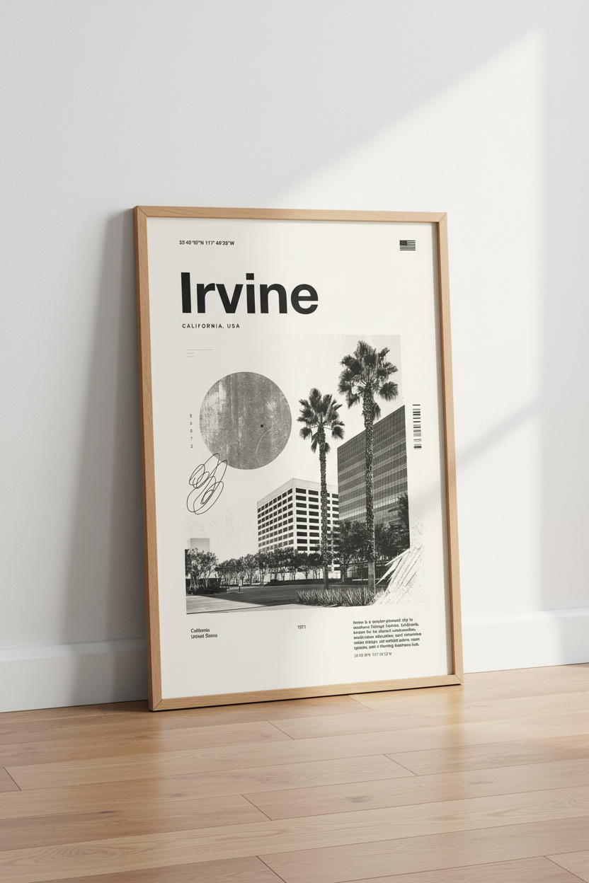 Irvine California Wall Art Print | Brutalist Urban Decor | Minimalist Poster