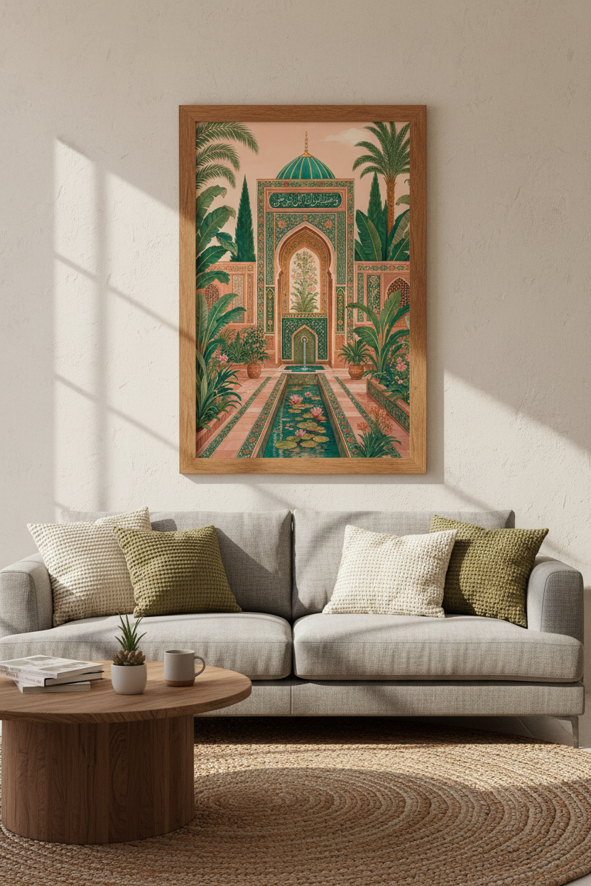 Islamic Garden Wall Art | Persian Architecture &amp; Calligraphy, Boho Living Room Decor