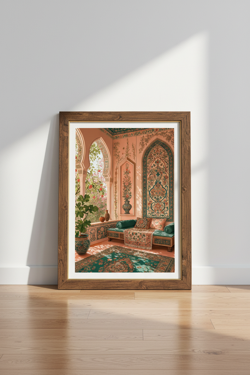 Persian Garden Room | Peach &amp; Teal Boho Decor, Mediterranean Architecture Wall Art