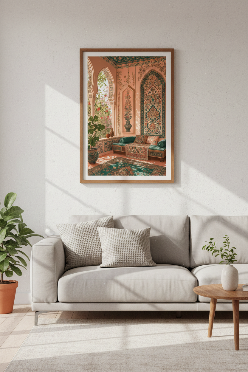Persian Garden Room | Peach &amp; Teal Boho Decor, Mediterranean Architecture Wall Art
