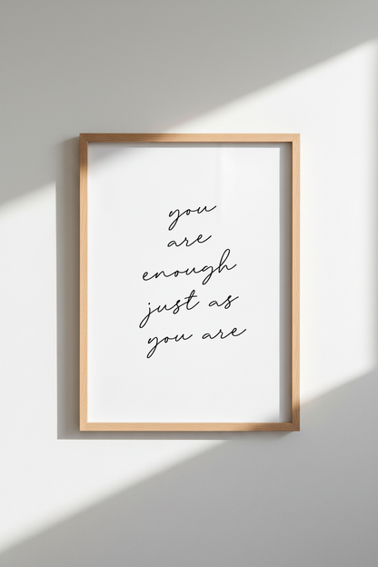You Are Enough Quote Print | Minimalist Black &amp; White Typography | Bedroom Wall Decor