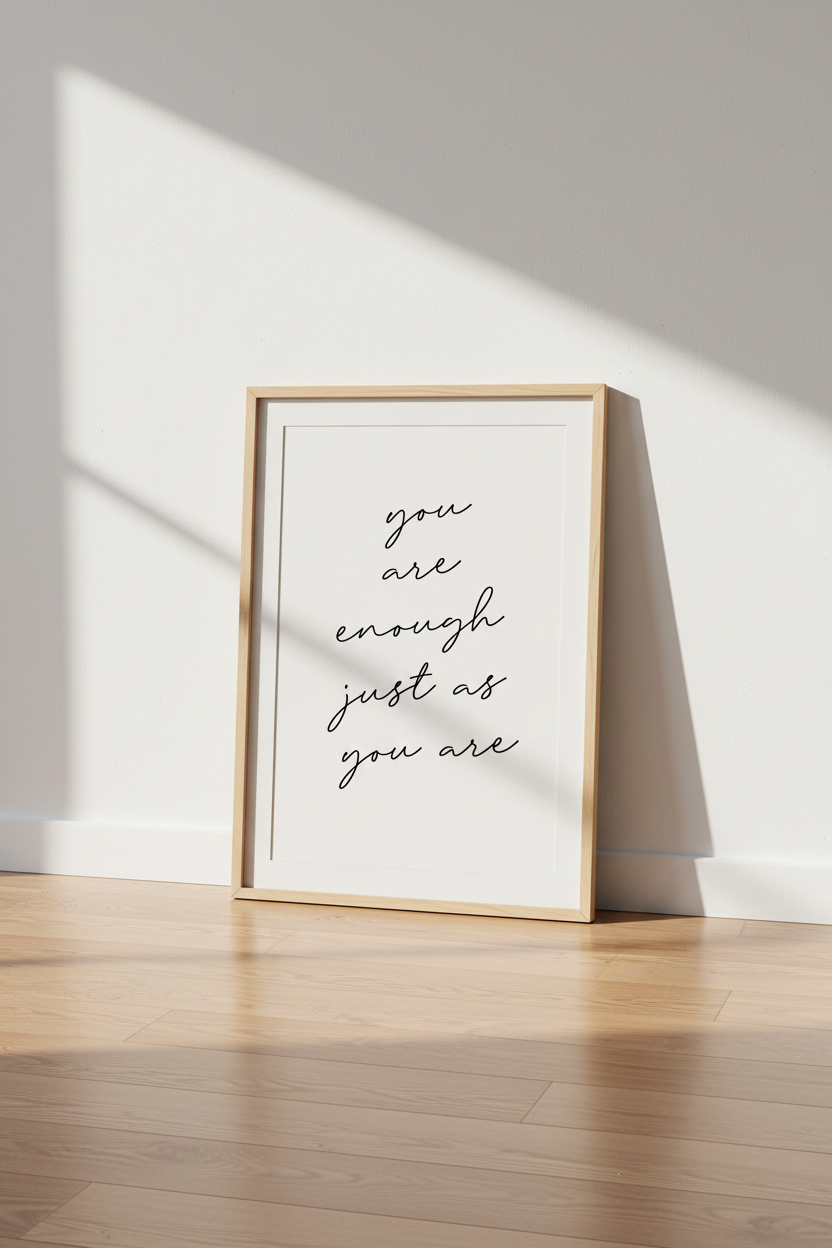 You Are Enough Quote Print | Minimalist Black &amp; White Typography | Bedroom Wall Decor