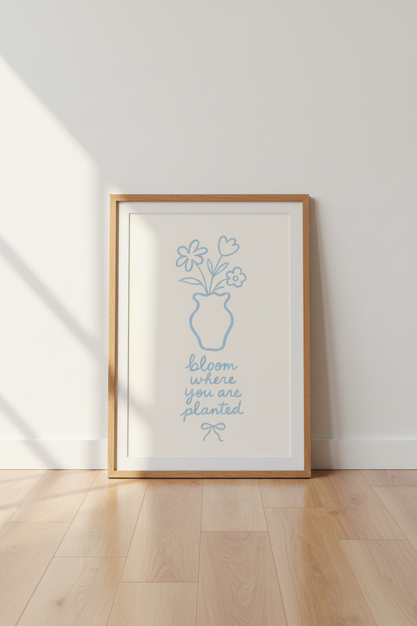 Minimal Botanical Vase Wall Art Print | Living Room Decor | Soft Pastel Poster