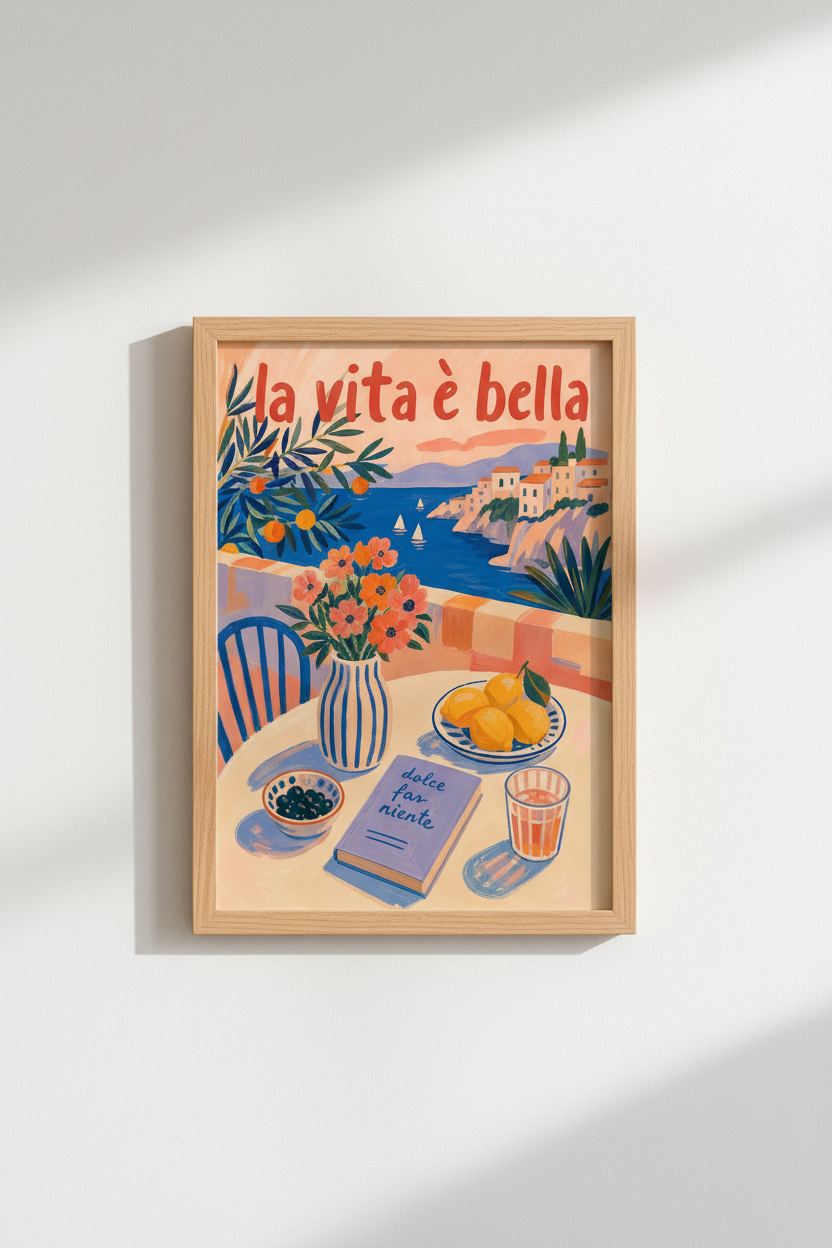 Italian Coastal Wall Art Print | Amalfi Coast Poster, Mediterranean Kitchen Decor