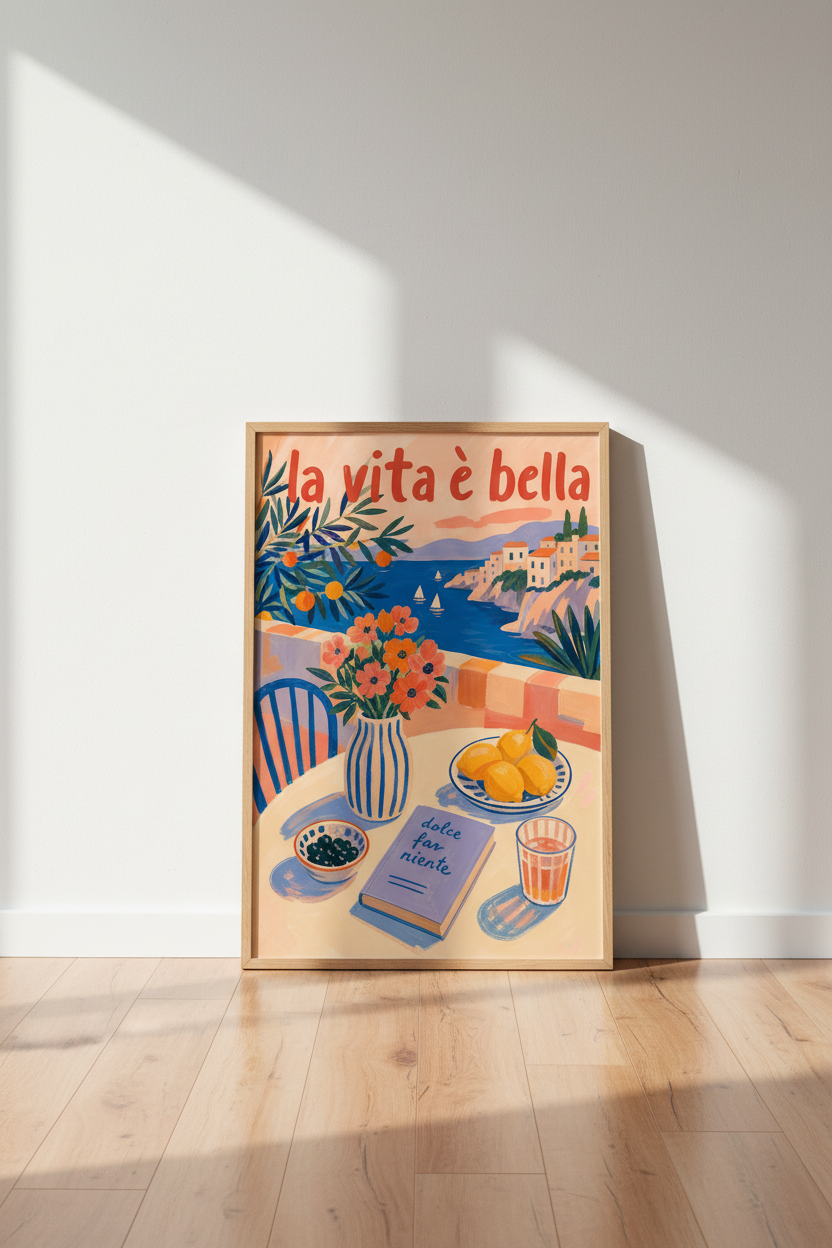 Italian Coastal Wall Art Print | Amalfi Coast Poster, Mediterranean Kitchen Decor